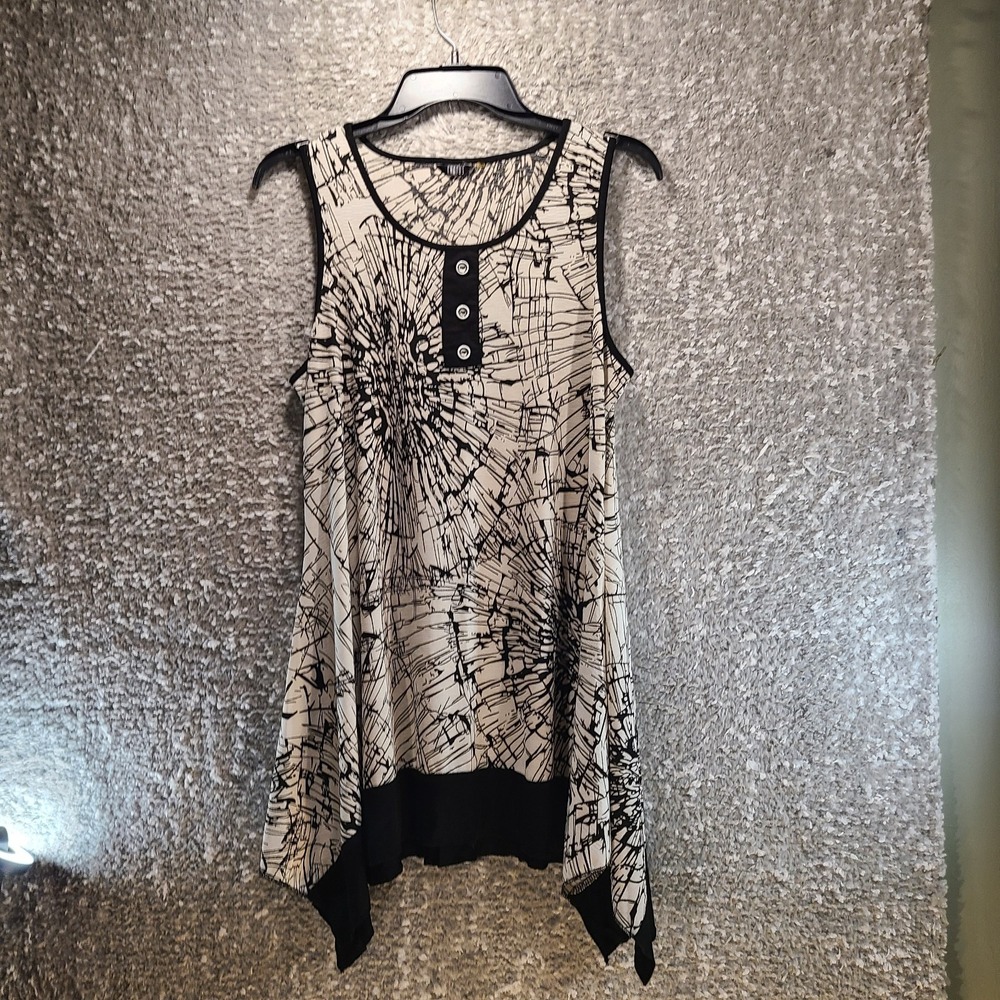 Kaktus Sleeveless Top Abstract Mixed Print Tunic Lagenlook Artsy Polyester Small